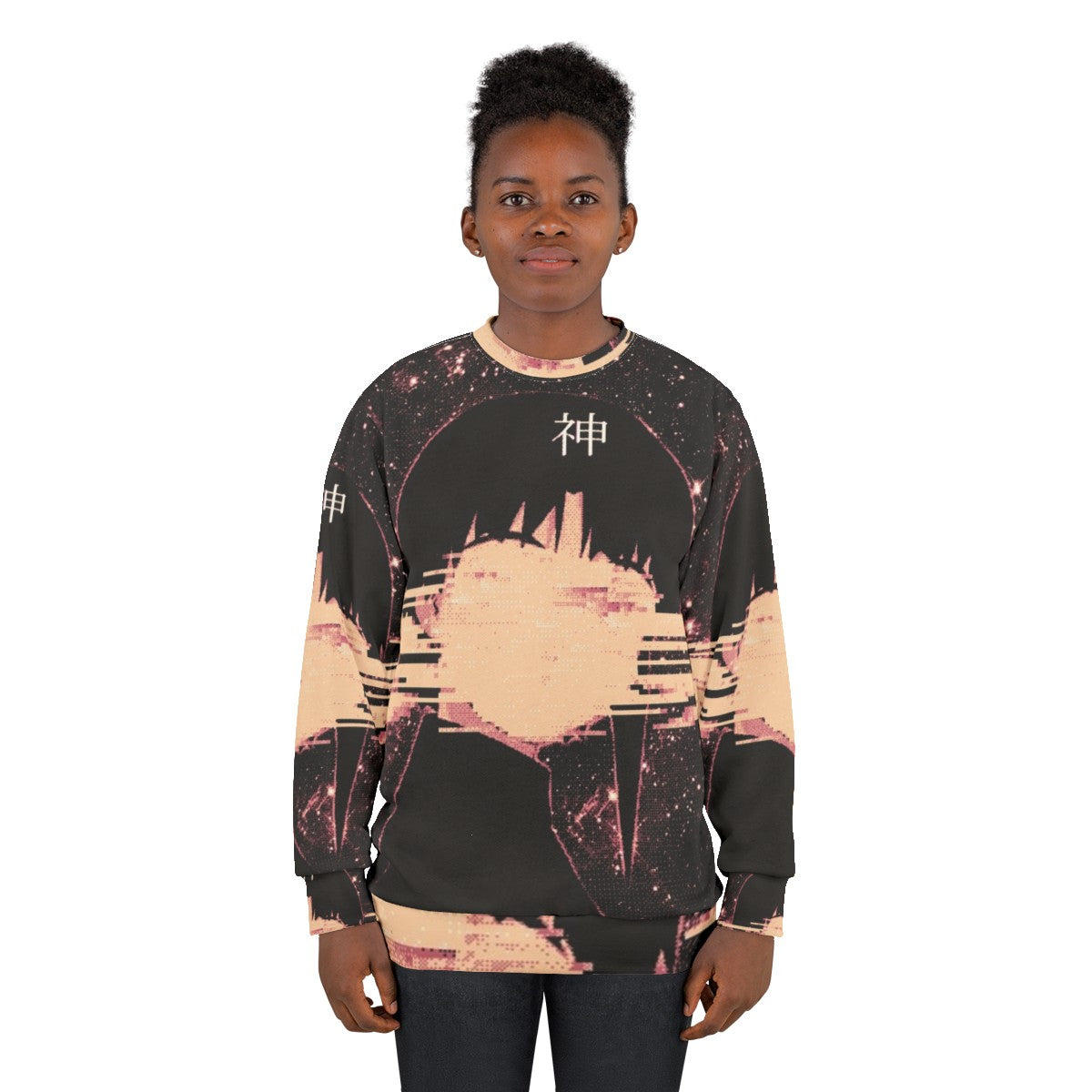 Wired God Glitch Art Sweatshirt with space and stars design - women