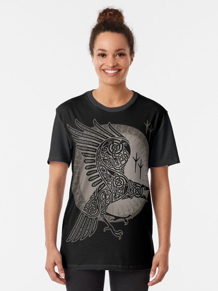 Raven graphic t-shirt with Scandinavian tribal design - Women