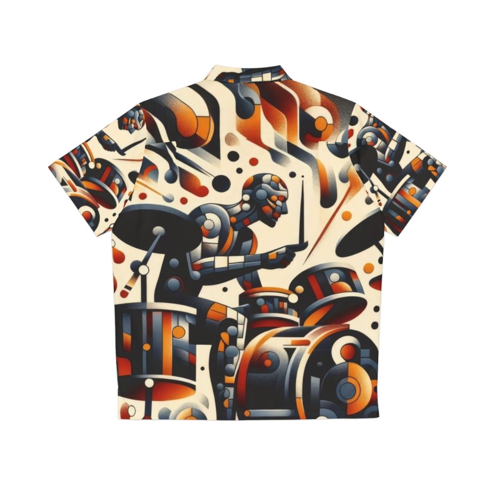 Abstract music drummer Hawaiian shirt with tropical drum design - Back