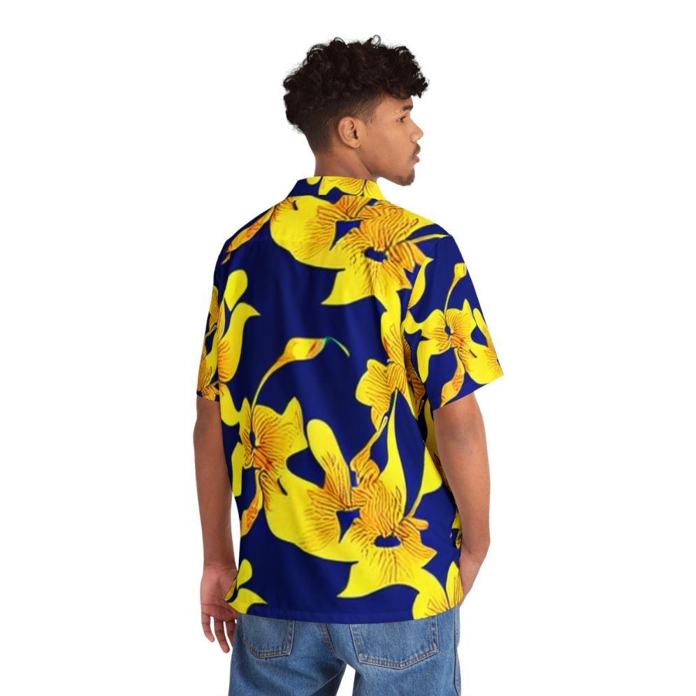 Blue Hawaiian shirt with abstract yellow floral pattern - People Back