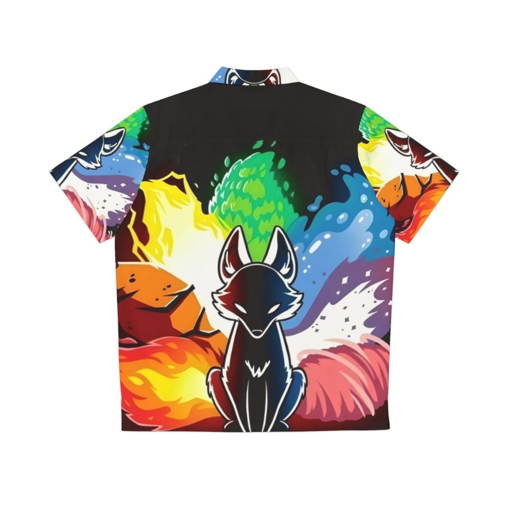 Colorful rainbow kitsune Hawaiian shirt featuring a mythical fox creature - Back