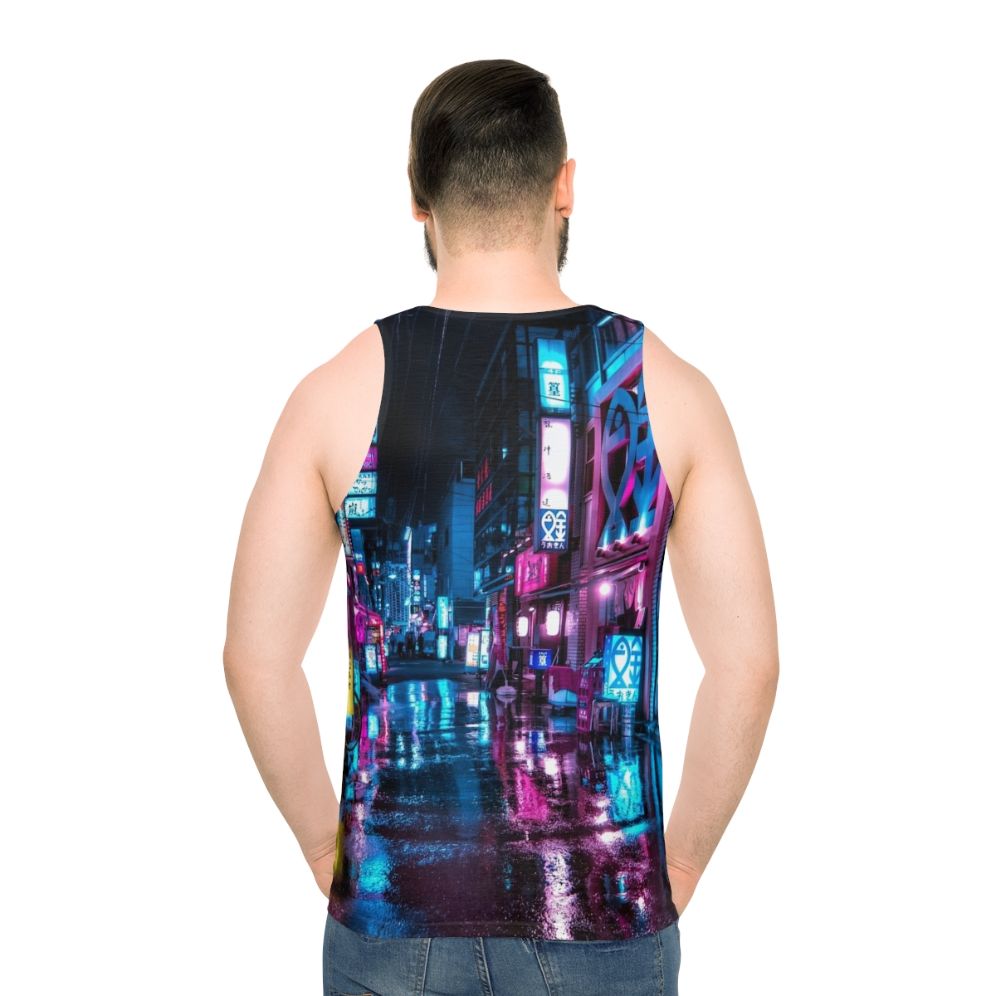 Cyberpunk Tokyo Night Unisex Tank Top - men back