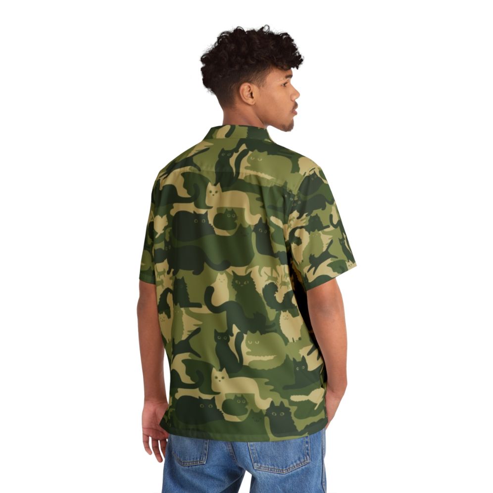 Camouflage pattern Hawaiian shirt with green cat camo design - People Back