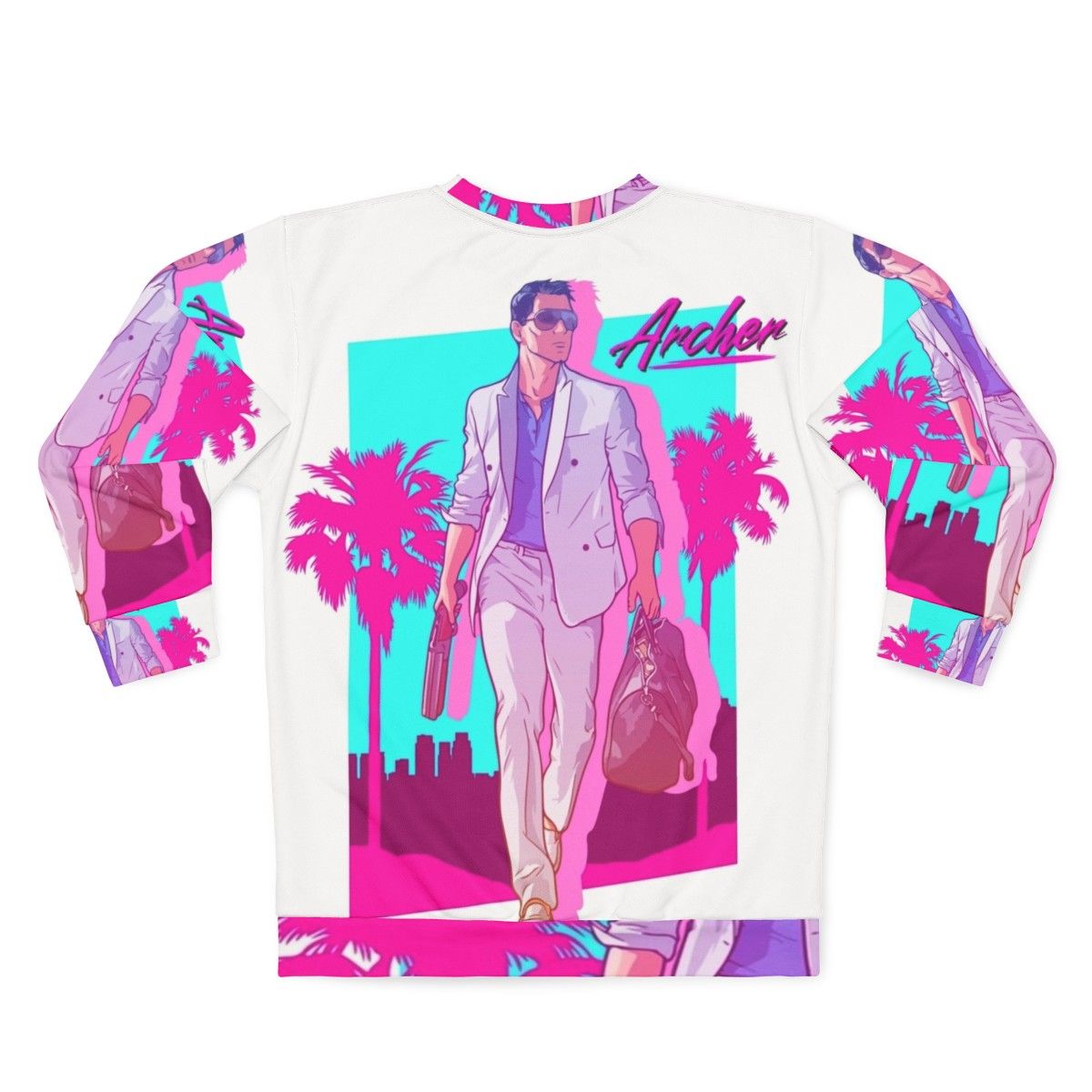 Archer Vice Palm 80s Sweatshirt featuring retro synthwave vaporwave design - Back