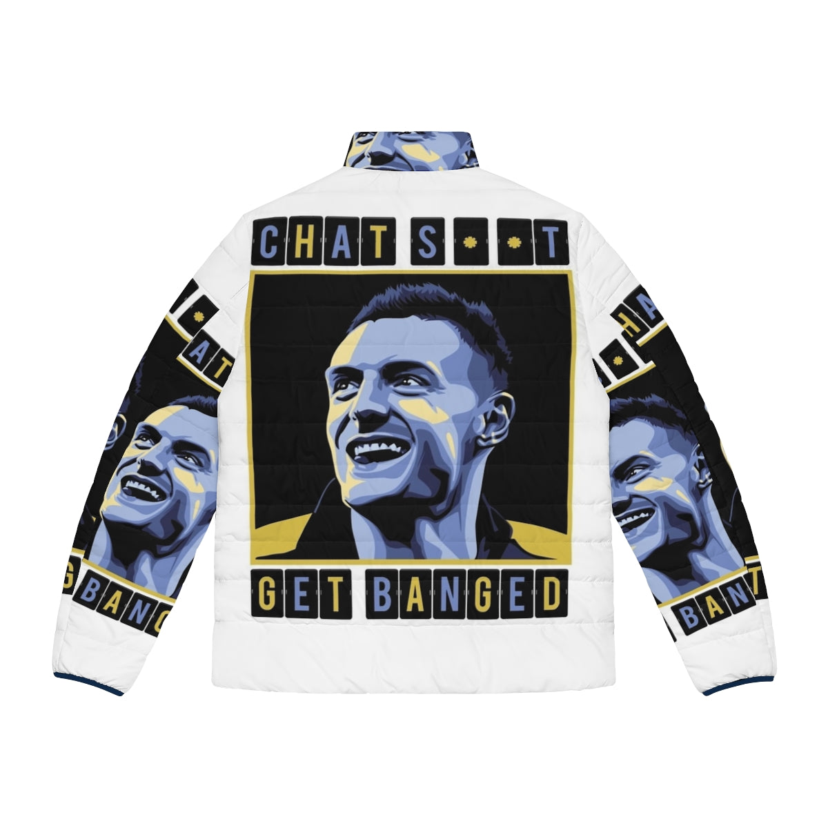 Chat Shit Get Banged Puffer Jacket featuring Jamie Vardy and the Three Lions of England - Back