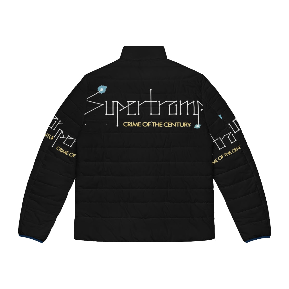 Supertramp-themed puffer jacket featuring the iconic band's logo and vintage-inspired design - Back