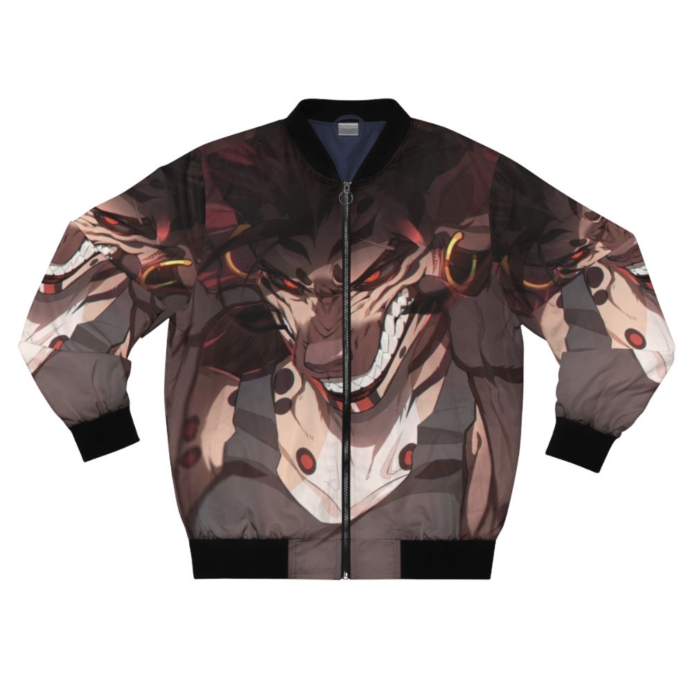 Furry bomber jacket with hyena print design