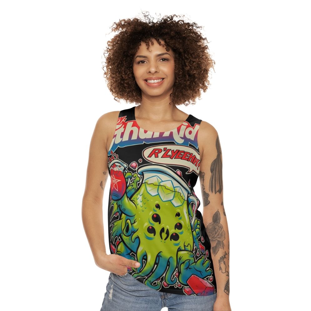 Cthulhu inspired unisex horror tank top with Kool Aid design - women