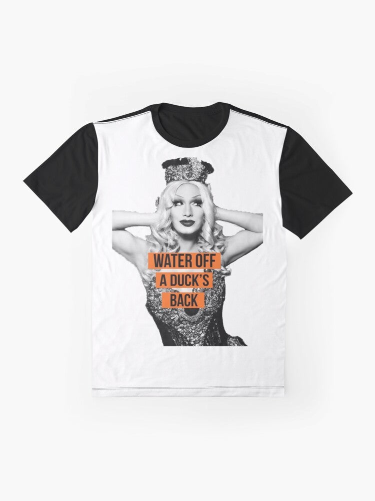 Graphic t-shirt featuring Jinkx Monsoon, a popular drag queen from RuPaul's Drag Race. - Flat lay