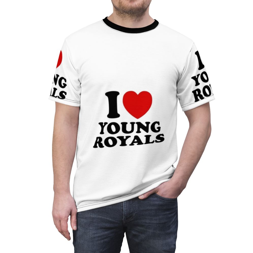 Trendy Young Royals-inspired t-shirt featuring the show's main characters - men front