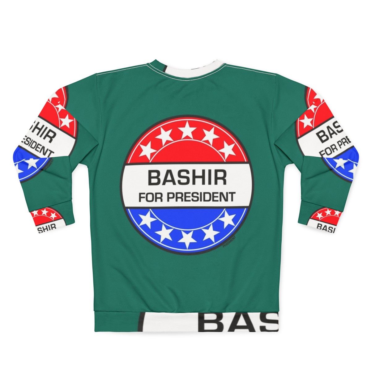 "Bashir For President" sci-fi sweatshirt featuring retro Star Trek pop art design - Back