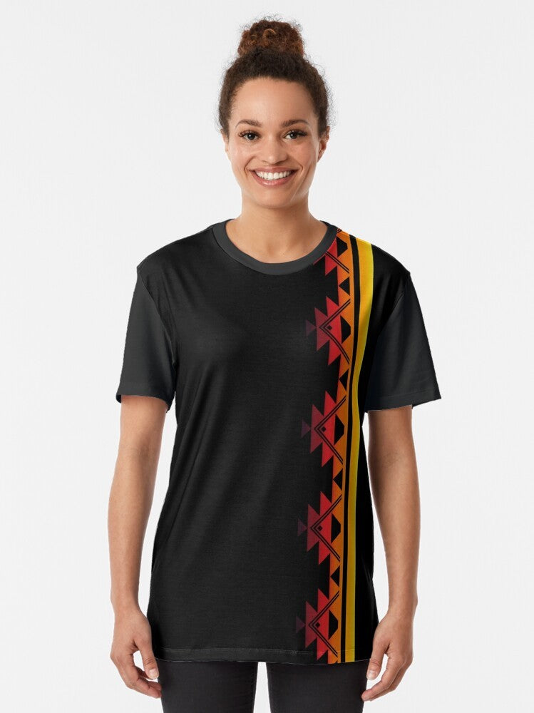 Klamath tribes graphic t-shirt featuring a sunset mountain design - Women