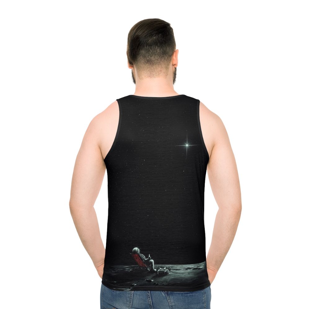 Space-themed unisex tank top featuring abstract cosmic design - men back