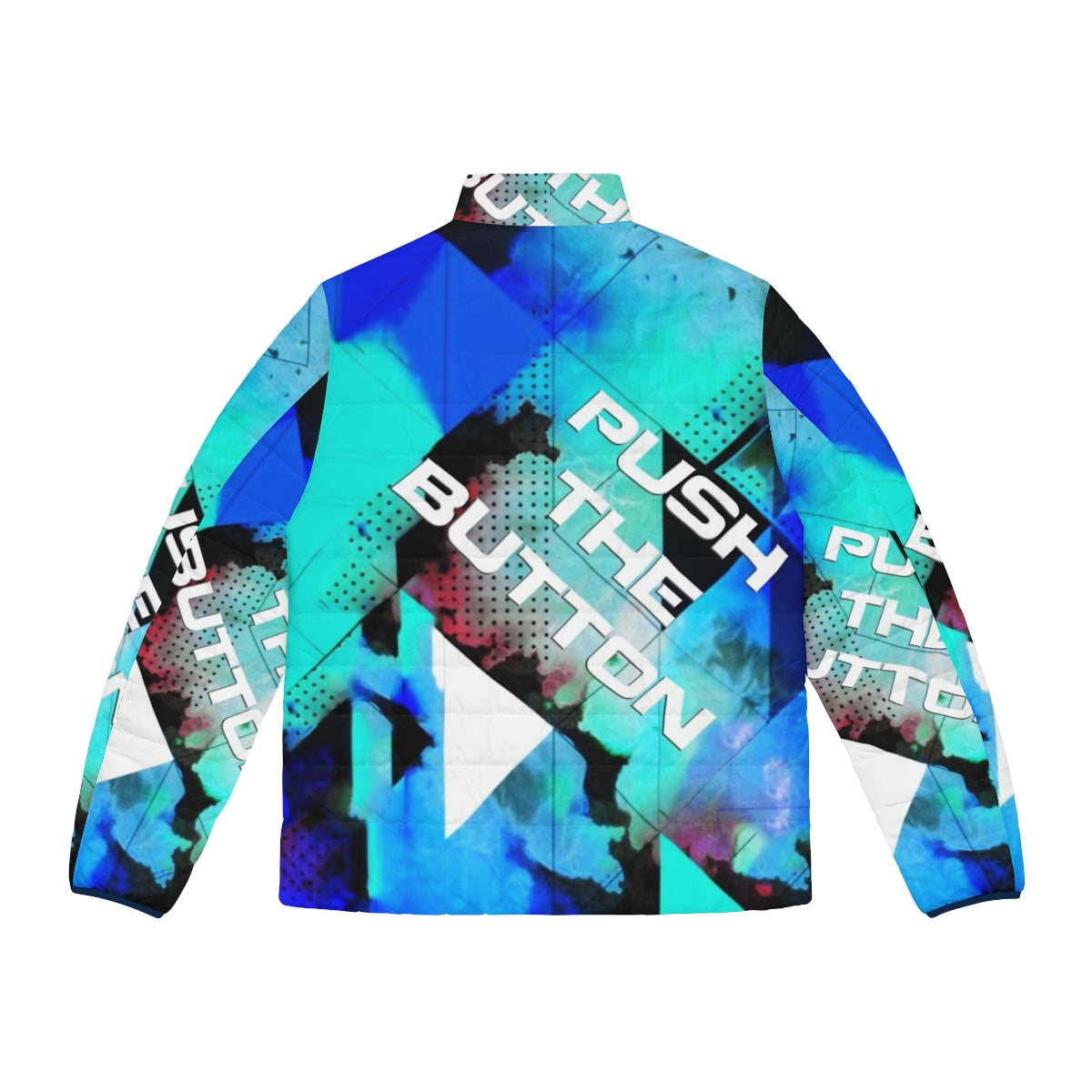 A stylish puffer jacket featuring a focus keyword "puffer jacket" perfect for the electronic music scene. - Back