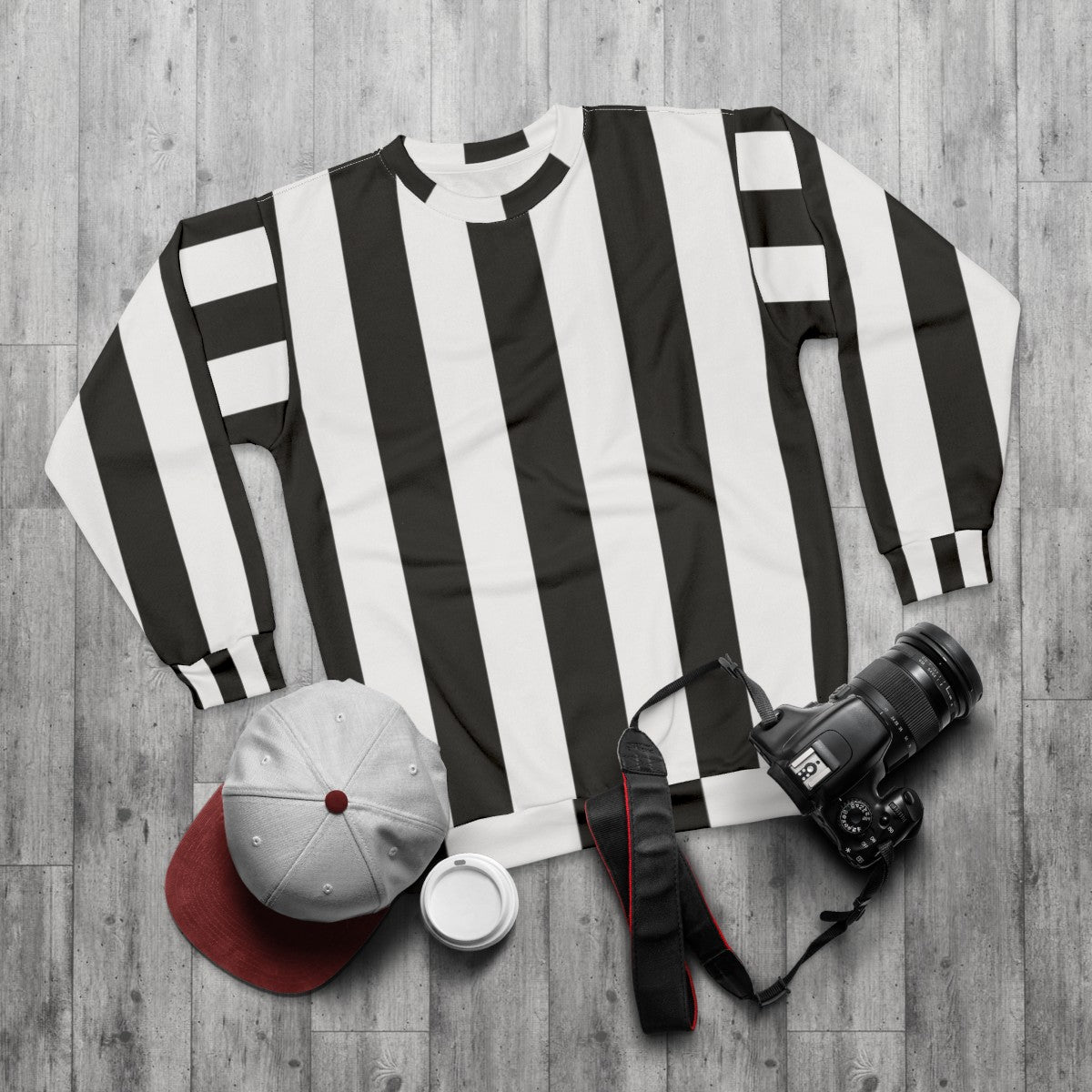 Classic black and white referee design sweatshirt - flat lay