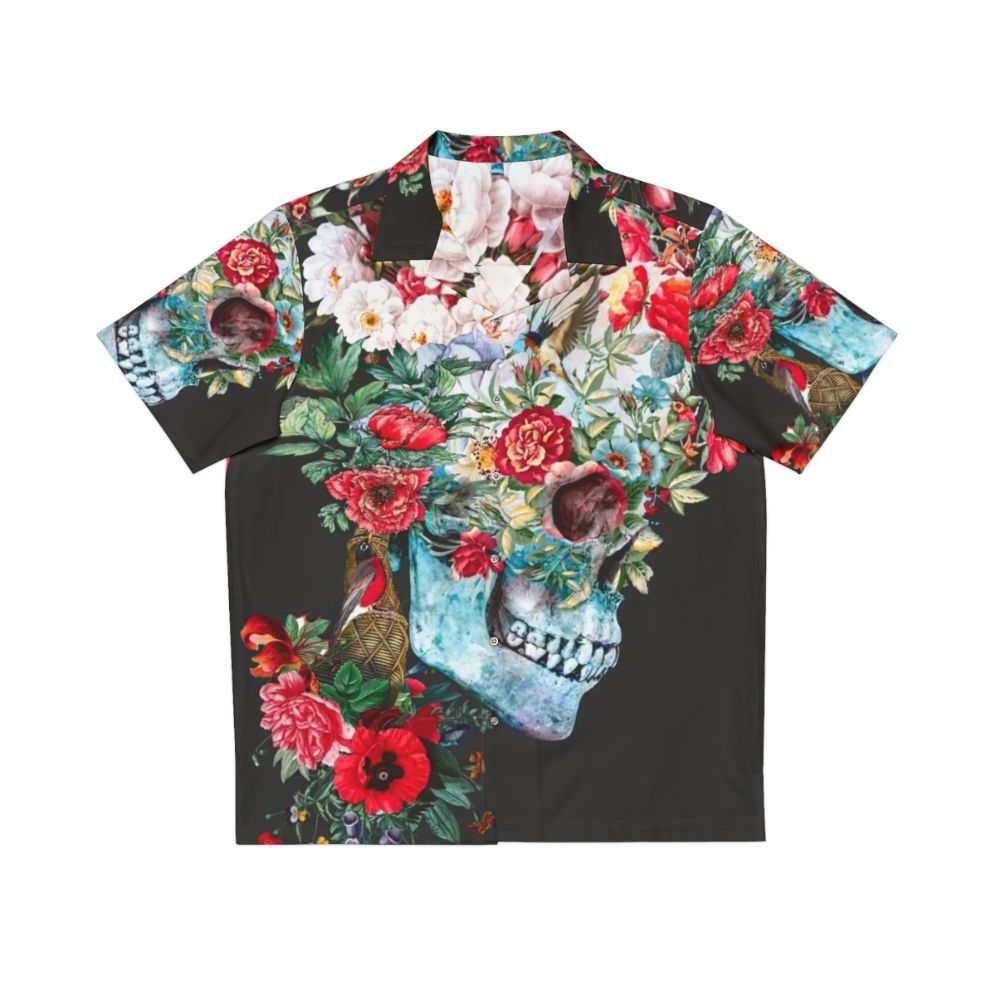 Momento Mori Hawaiian Shirt with Skull and Floral Print