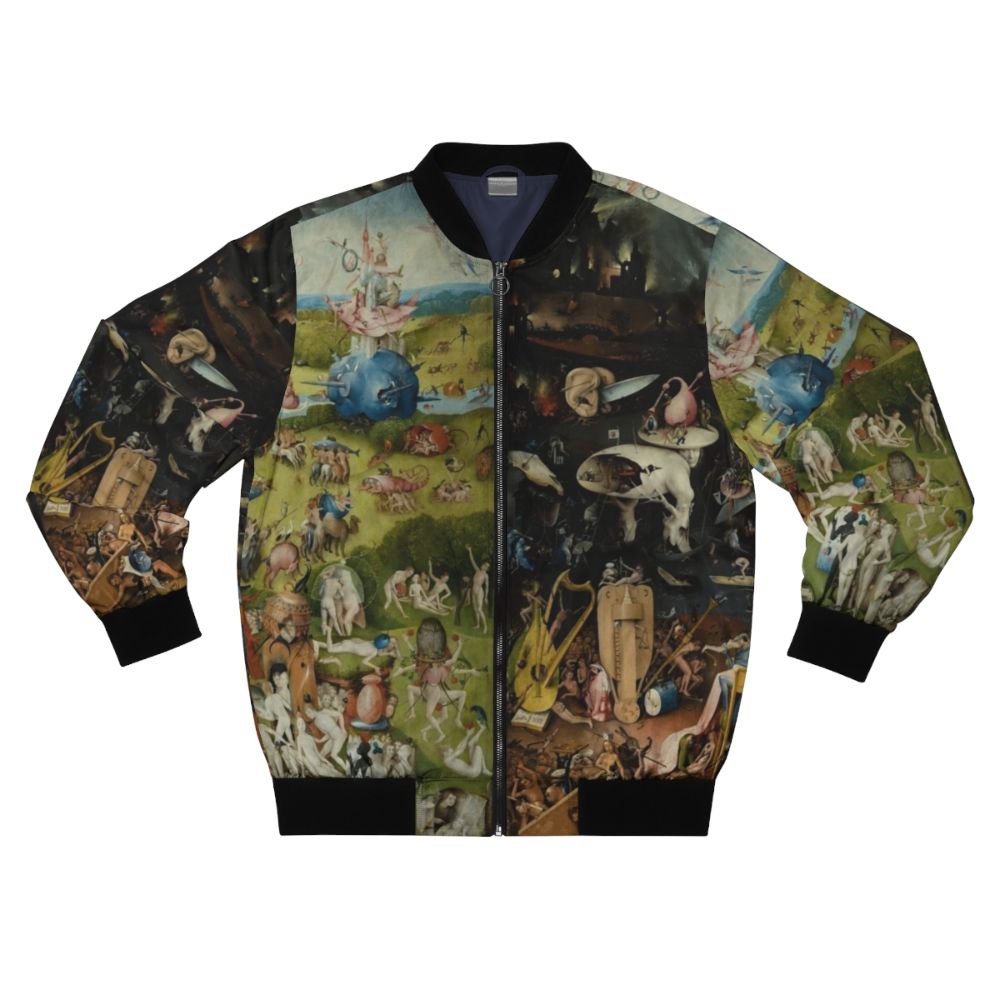 Hieronymus Bosch's iconic painting "The Garden of Earthly Delights" printed on a bomber jacket