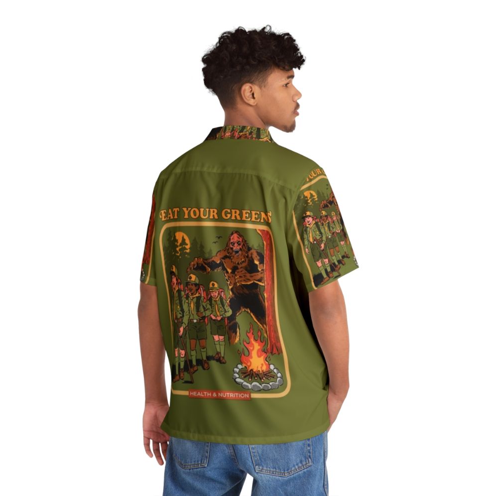 Vintage style Hawaiian shirt with nature print and humorous "Eat Your Greens" design - People Back