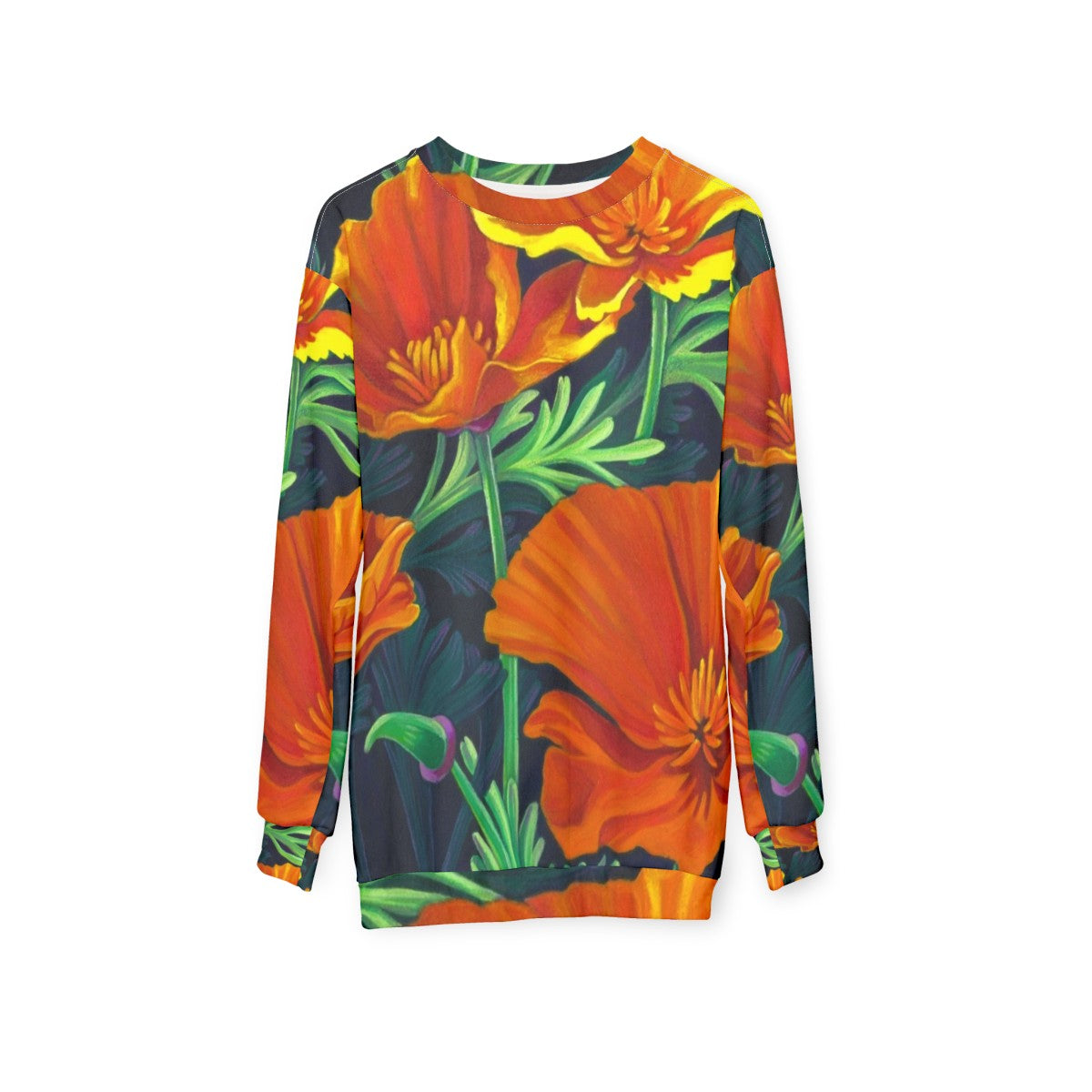 California poppies floral sweatshirt - hanging