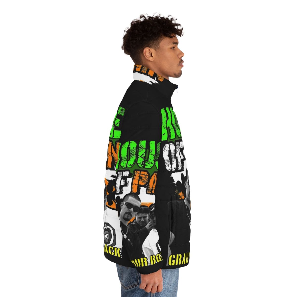 House Of Pain 90s Inspired Long Sleeve Puffer Jacket with Frank Turner Inspired Music Lyrics and Quotes - men side right