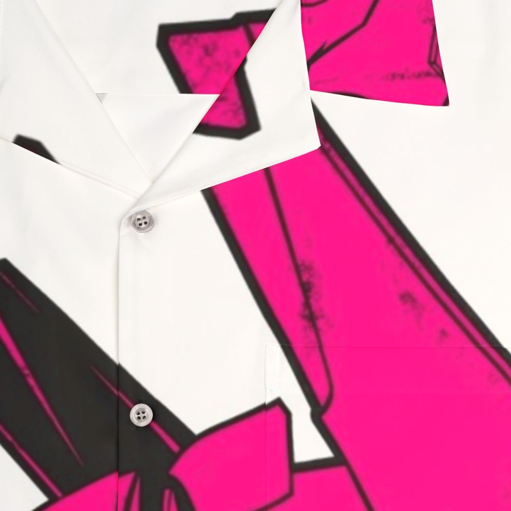 Pink Evangelion inspired Hawaiian shirt with vintage anime graphics - Detail