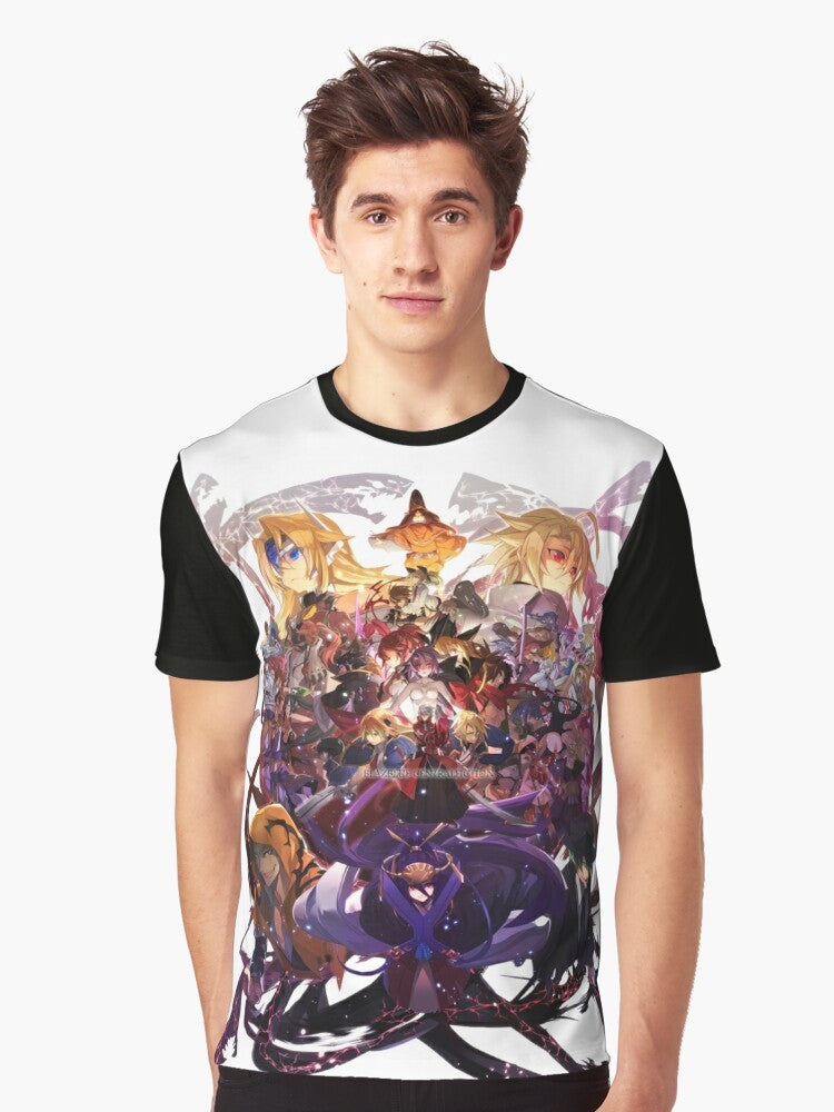 Blazblue video game-themed graphic t-shirt featuring all the main characters from the fighting game series - Men