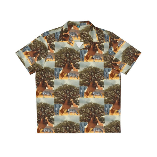 Vibrant Hawaiian shirt featuring wildlife at a baobab tree