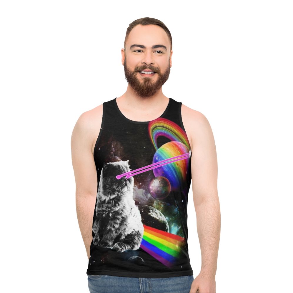 Cosmic cat in a galaxy tank top - men