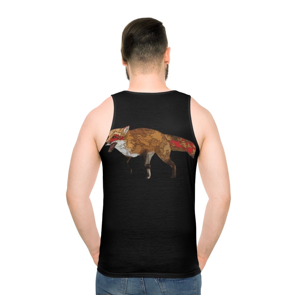 Unisex tank top with graphic design of a kitsune fox in autumn - men back