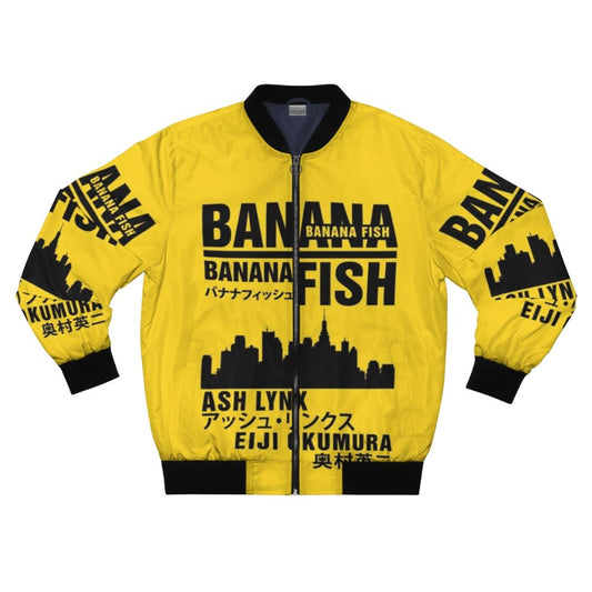 Banana Fish anime-inspired bomber jacket featuring Ash Lynx and Eiji Okumura