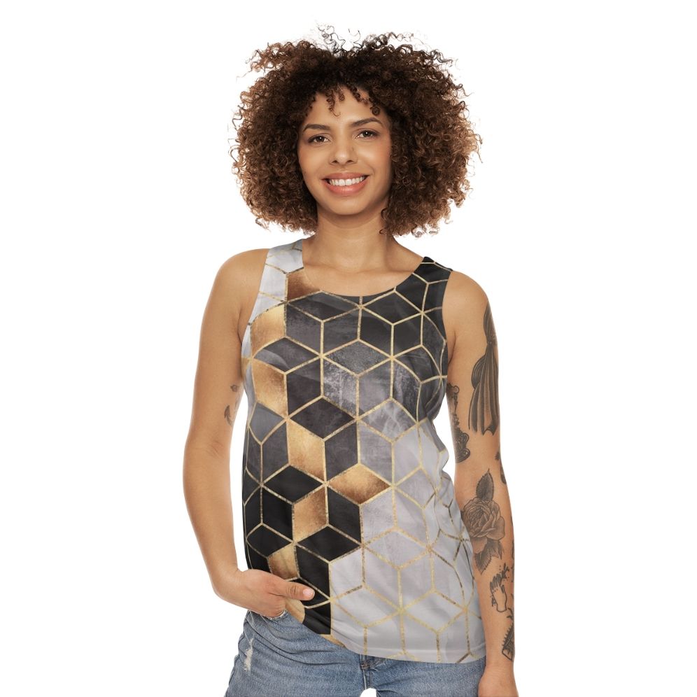 Geometric cubed pattern unisex tank top - women