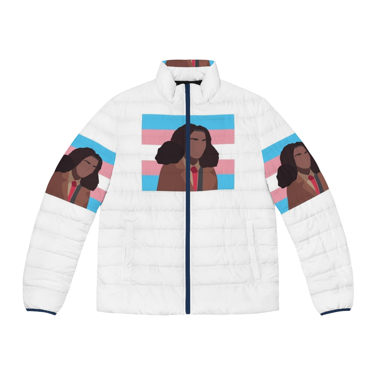 Elle Argent Trans Flag Puffer Jacket, Heartstopper Inspired LGBTQ+ Fashion