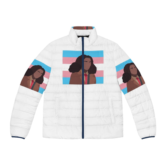 Elle Argent Trans Flag Puffer Jacket, Heartstopper Inspired LGBTQ+ Fashion