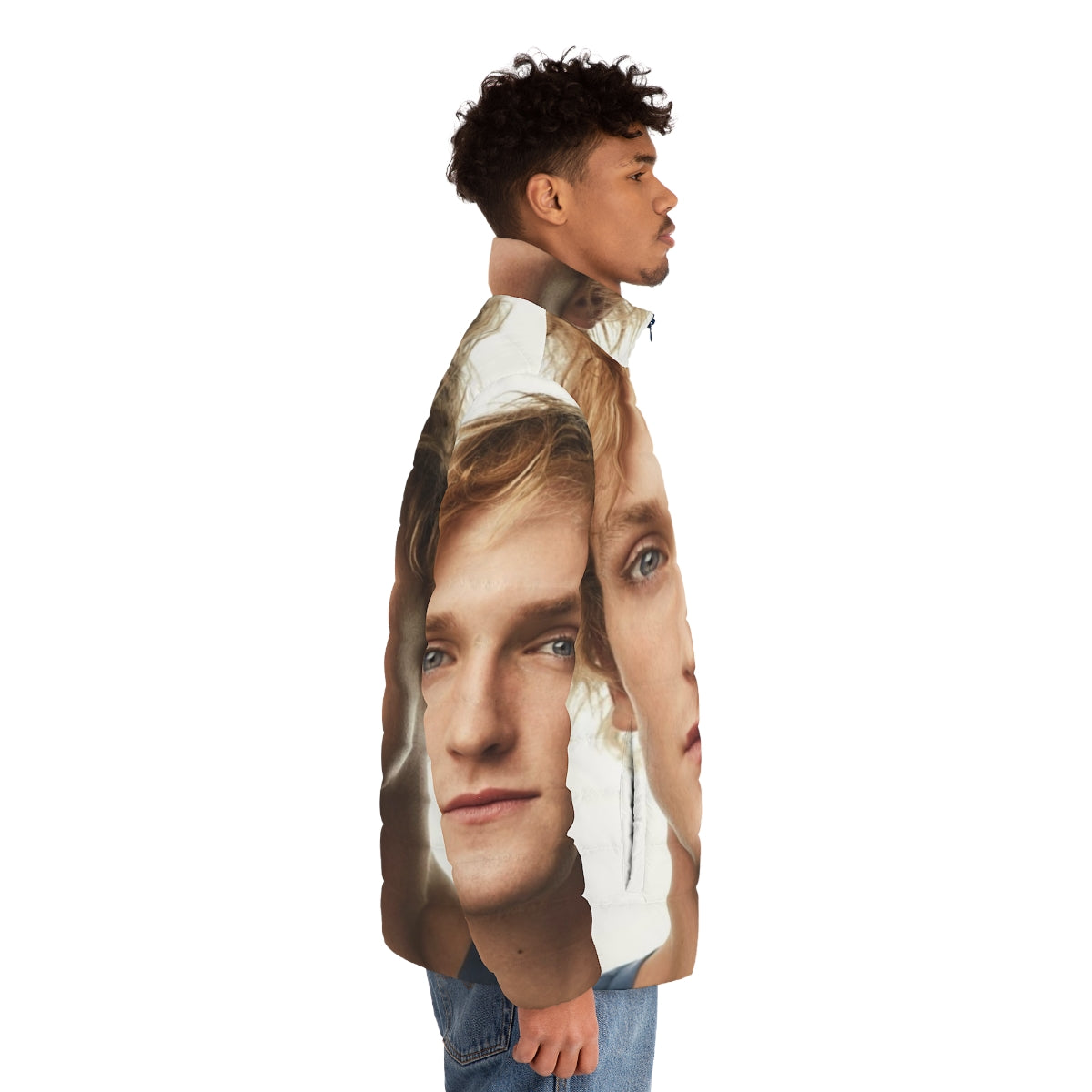 Logan Paul wearing his signature puffer jacket, focus keyword: logan paul puffer jacket - men side right