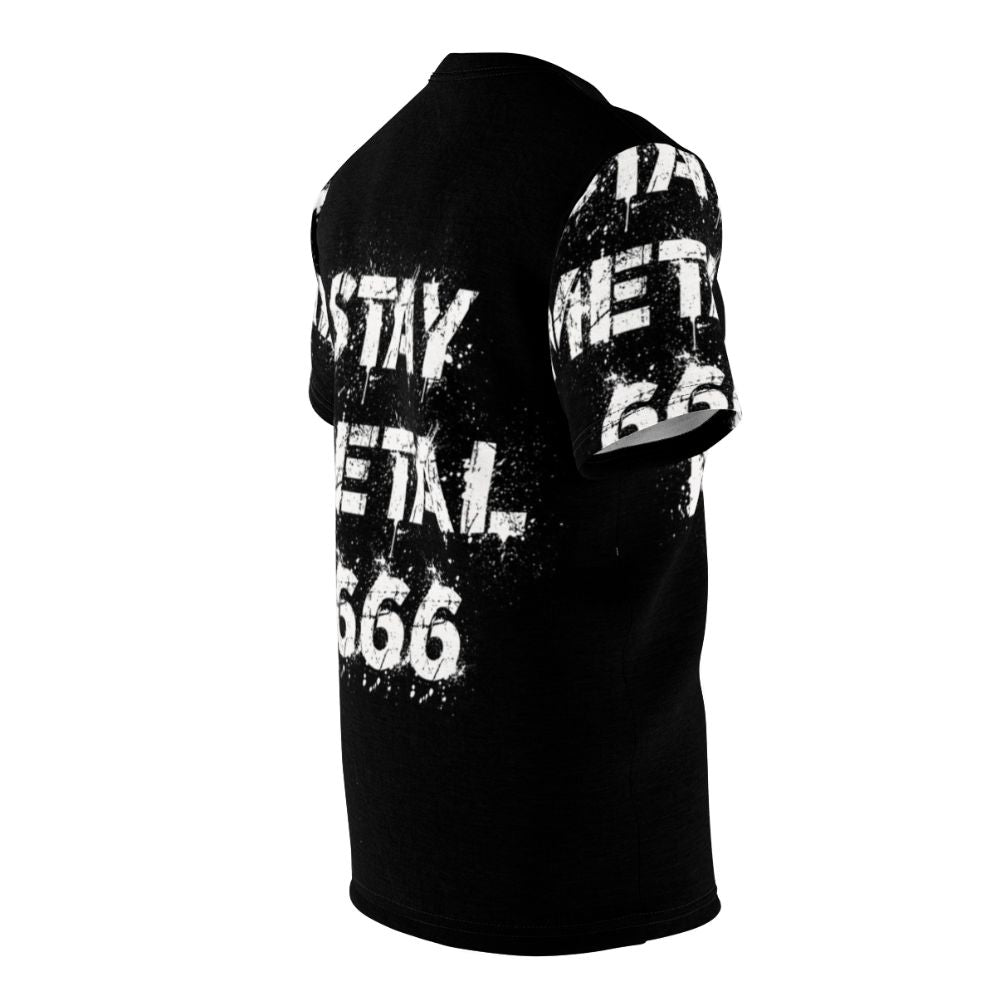 Heavy metal band inspired t-shirt with dark, gothic graphics and the number 666 - men right