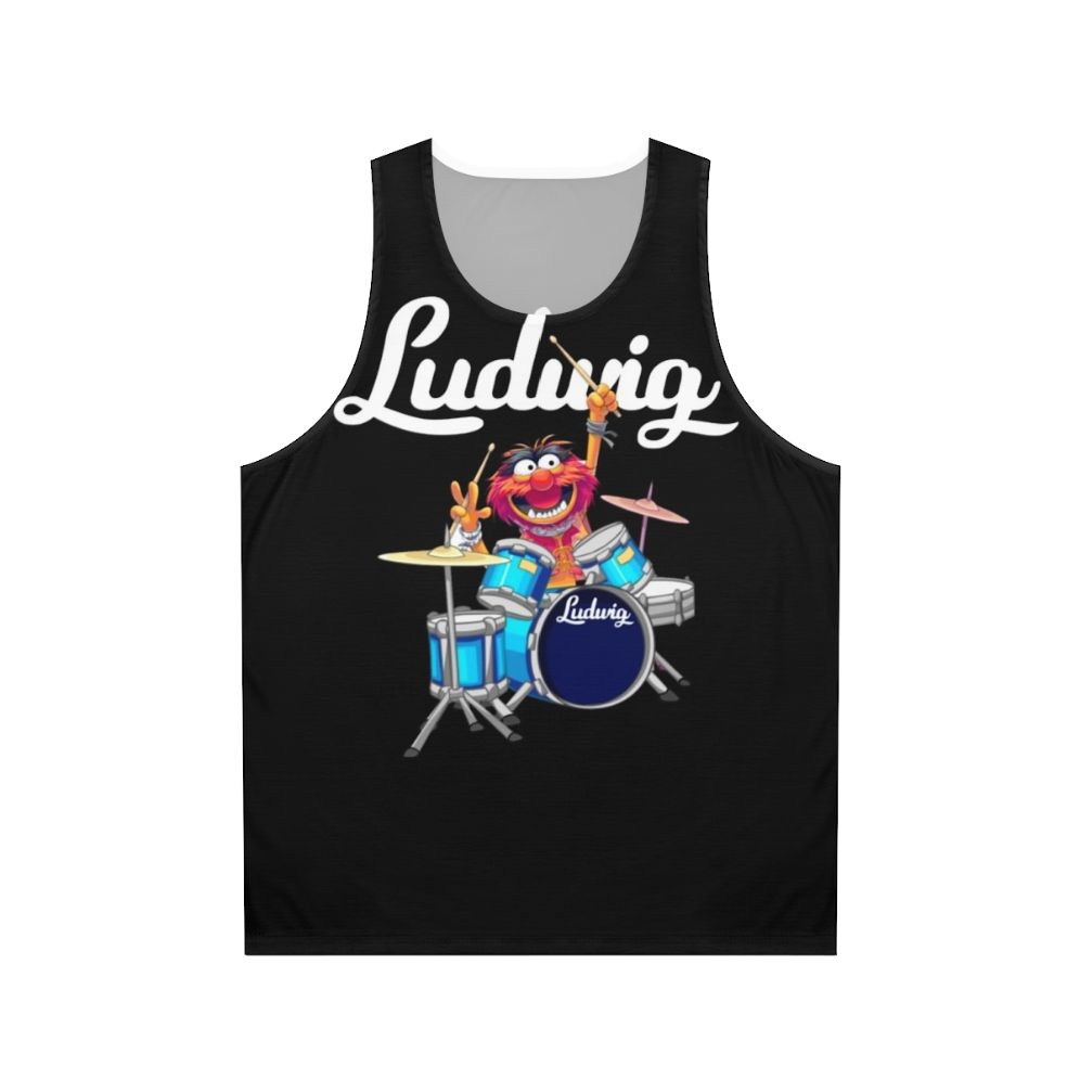 Animal playing Ludwig drums on a The Muppet Show unisex tank top