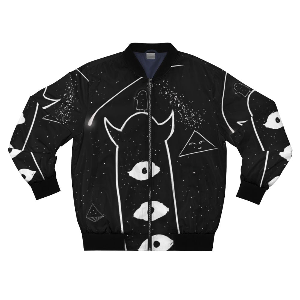 Punpun anime bomber jacket featuring black and white space-inspired graphics