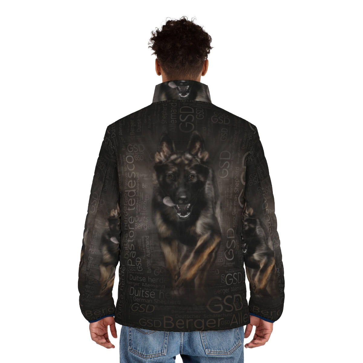 German Shepherd Dog Working Line Art Puffer Jacket - men back