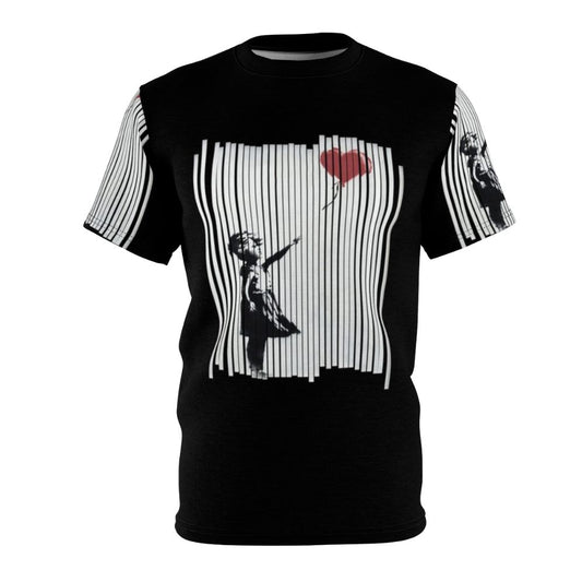 Banksy-style shredded balloon graphic printed on a high-quality t-shirt