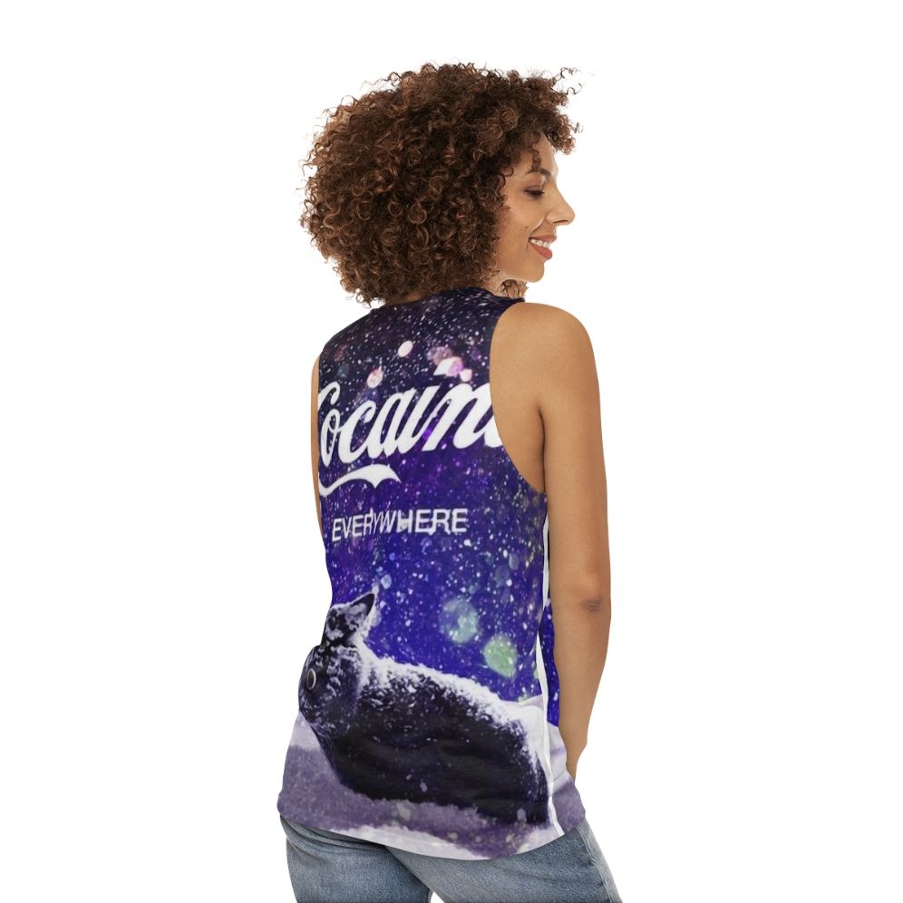 Cocaine Cat Unisex Tank Top with Artistic Design - women back