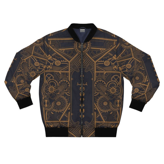 Steampunk bomber jacket with polyhedral dice and sword design