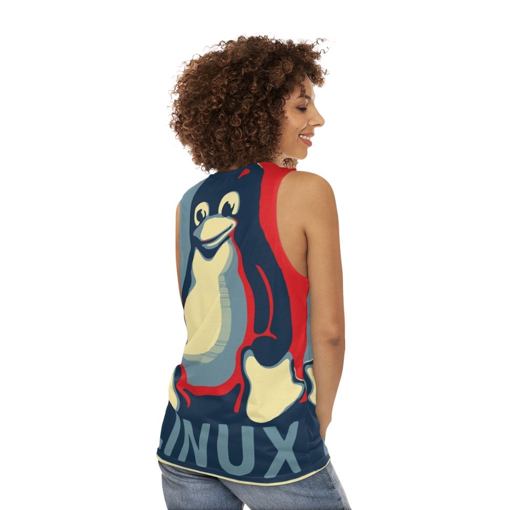 Linux Tux Penguin Obama Unisex Tank Top - women back