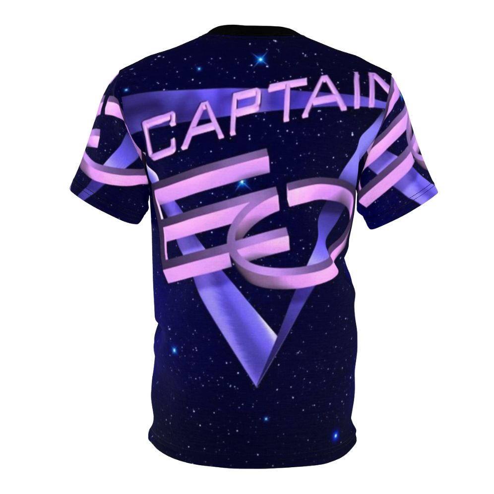 Retro 1980s sci-fi themed t-shirt with space and music elements - Back