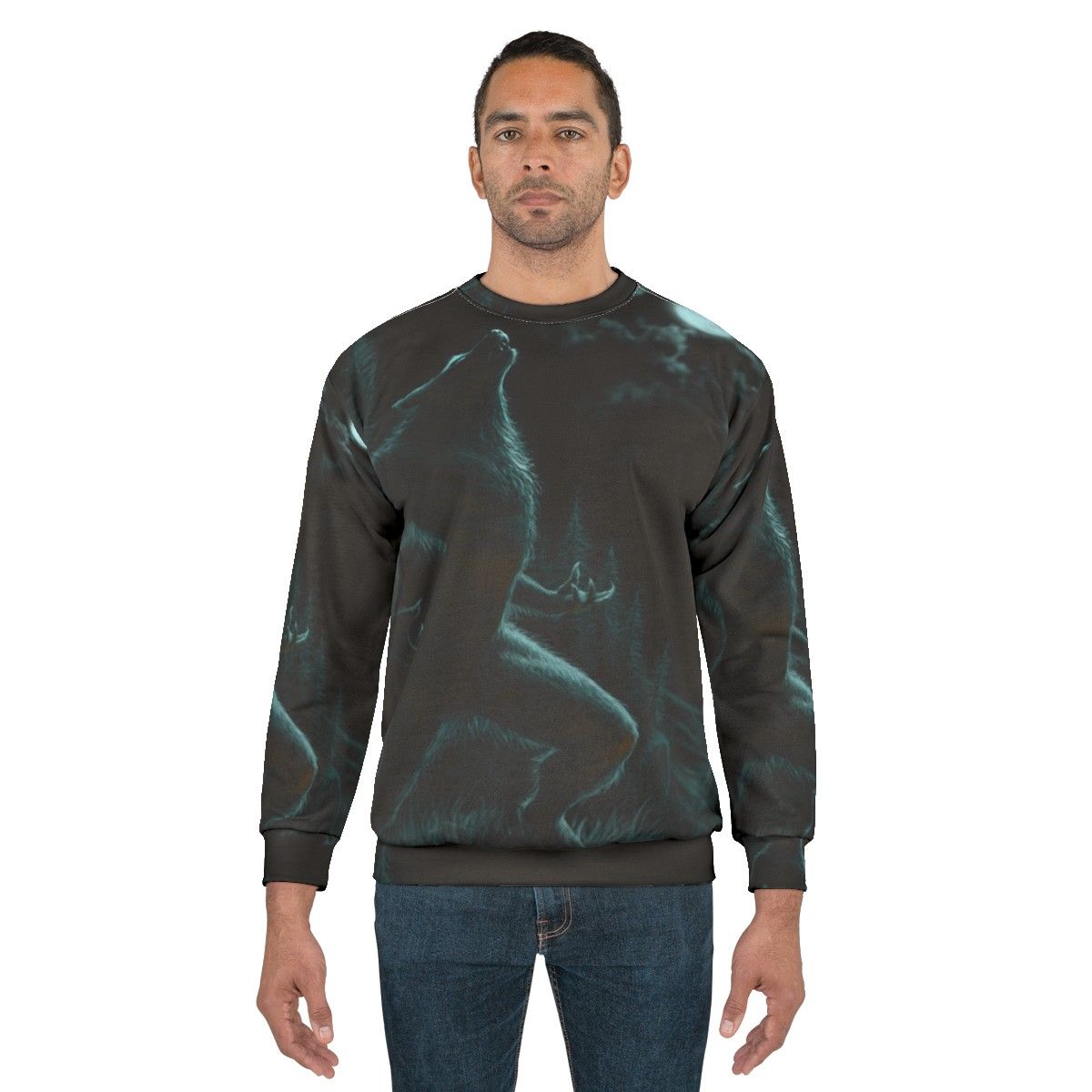 Howl of the Werewolf Sweatshirt featuring a werewolf howling at the full moon - men