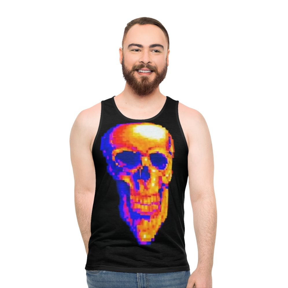 Unisex MDE tank top with skull and pixel art design - men