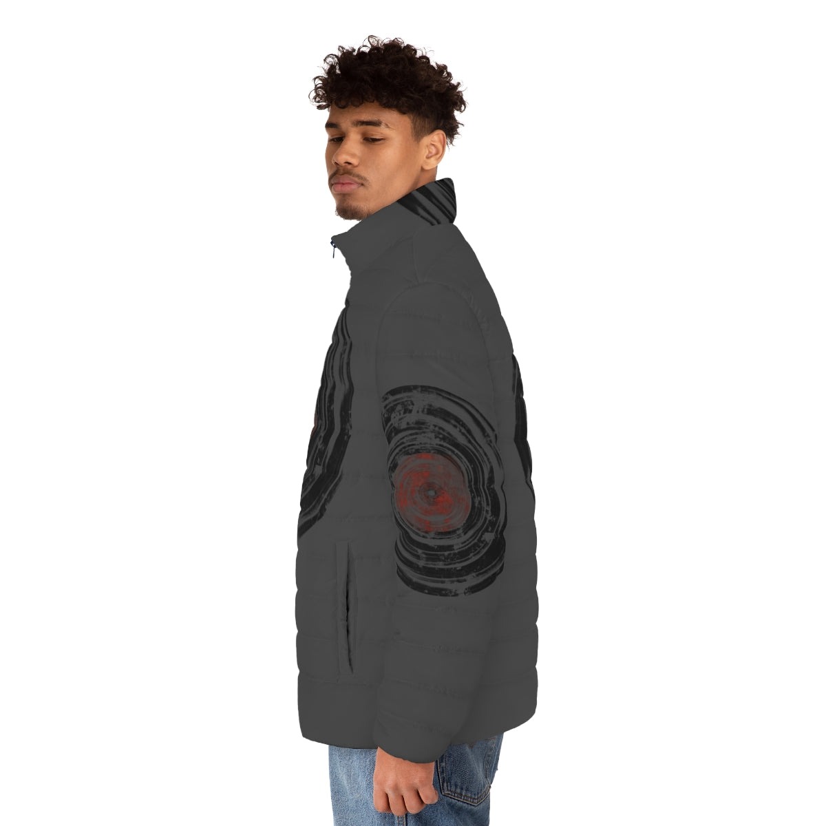 Retro vinyl records inspired urban grunge puffer jacket - men side left