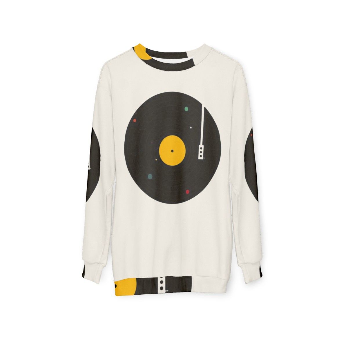 Retro music sweatshirt with galaxy and solar system design - hanging