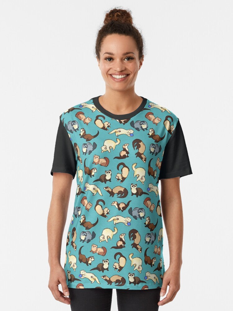 Cute graphic t-shirt with cat snake pattern design - Women