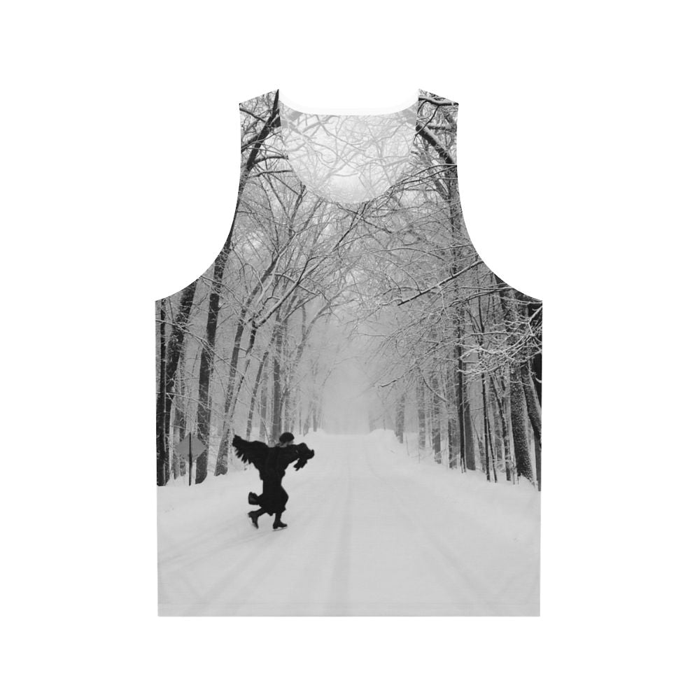 Joni Mitchell inspired unisex black crow graphic tank top