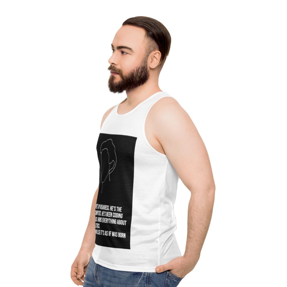 Money Heist 'House of Money' Unisex Tank Top with Lineart Fan Art Design - men side